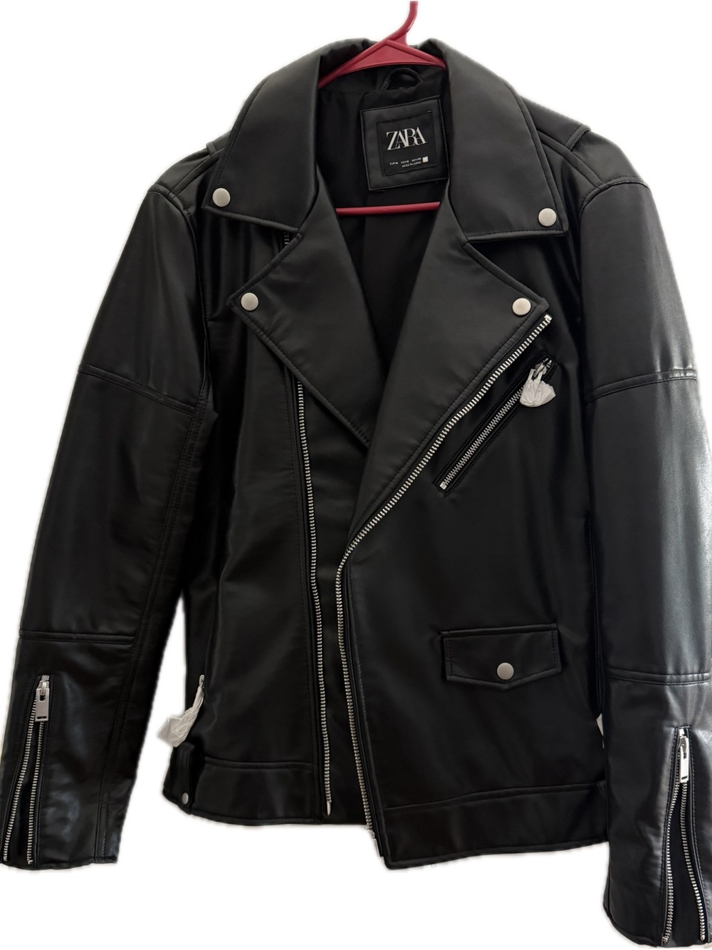 Zara Black Faux Leather Moto Jacket with Silver Hardware